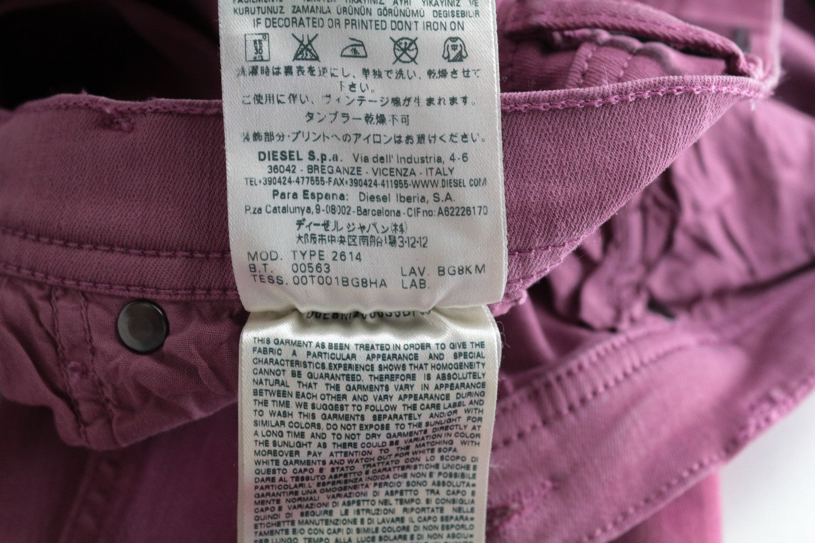 DIESEL BLACK GOLD Type-2614 BG8KM Women Jeans W26 Super Skinny Pink Stretch