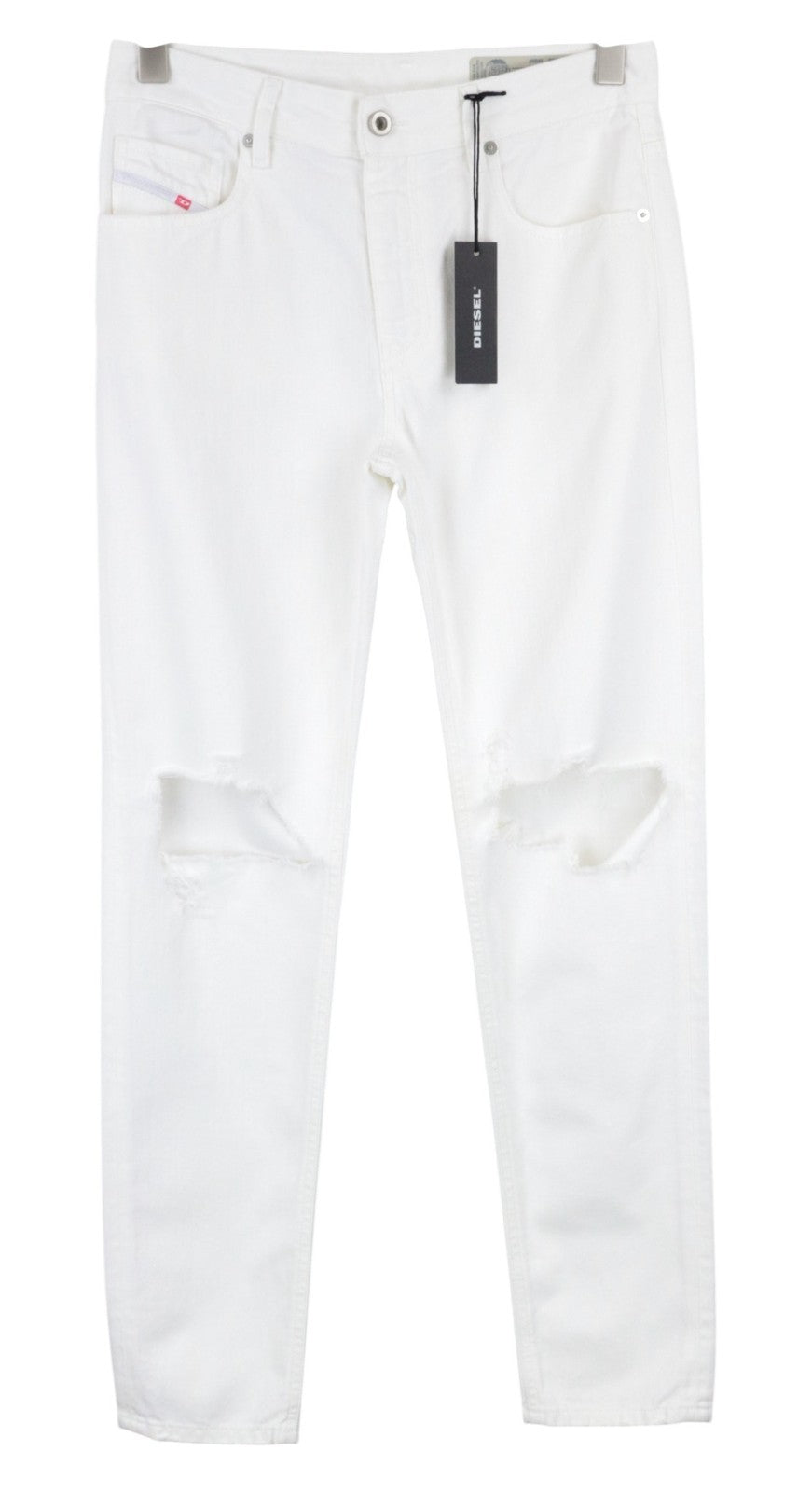 DIESEL Neekhol 0699F Women Jeans W27/L32 Straight Pure Cotton Off-White Ripped