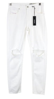DIESEL Neekhol 0699F Women Jeans W26/L32 Straight Fit Cotton Off-White Ripped