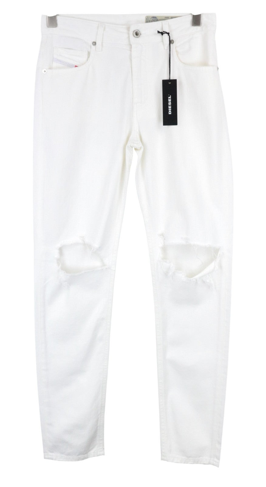 DIESEL Neekhol 0699F Women Jeans W26/L32 Straight Fit Cotton Off-White Ripped