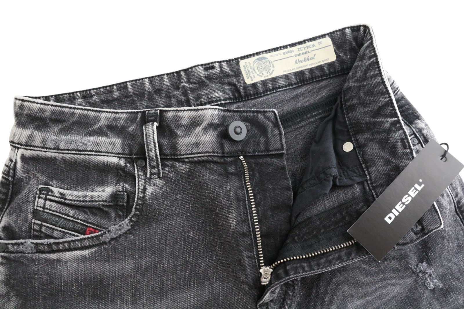 DIESEL Neekhol 069AB Women Jeans W24/L32 Straight Grey Stretch Ripped Girls