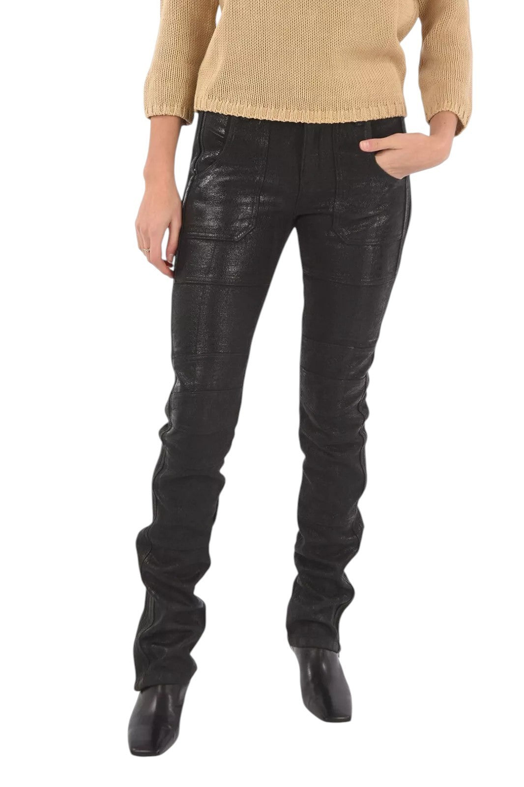 DIESEL BLACK GOLD Perkuno-C 8G35F Women Trousers 40 Slim Fit Coated Grey Wool