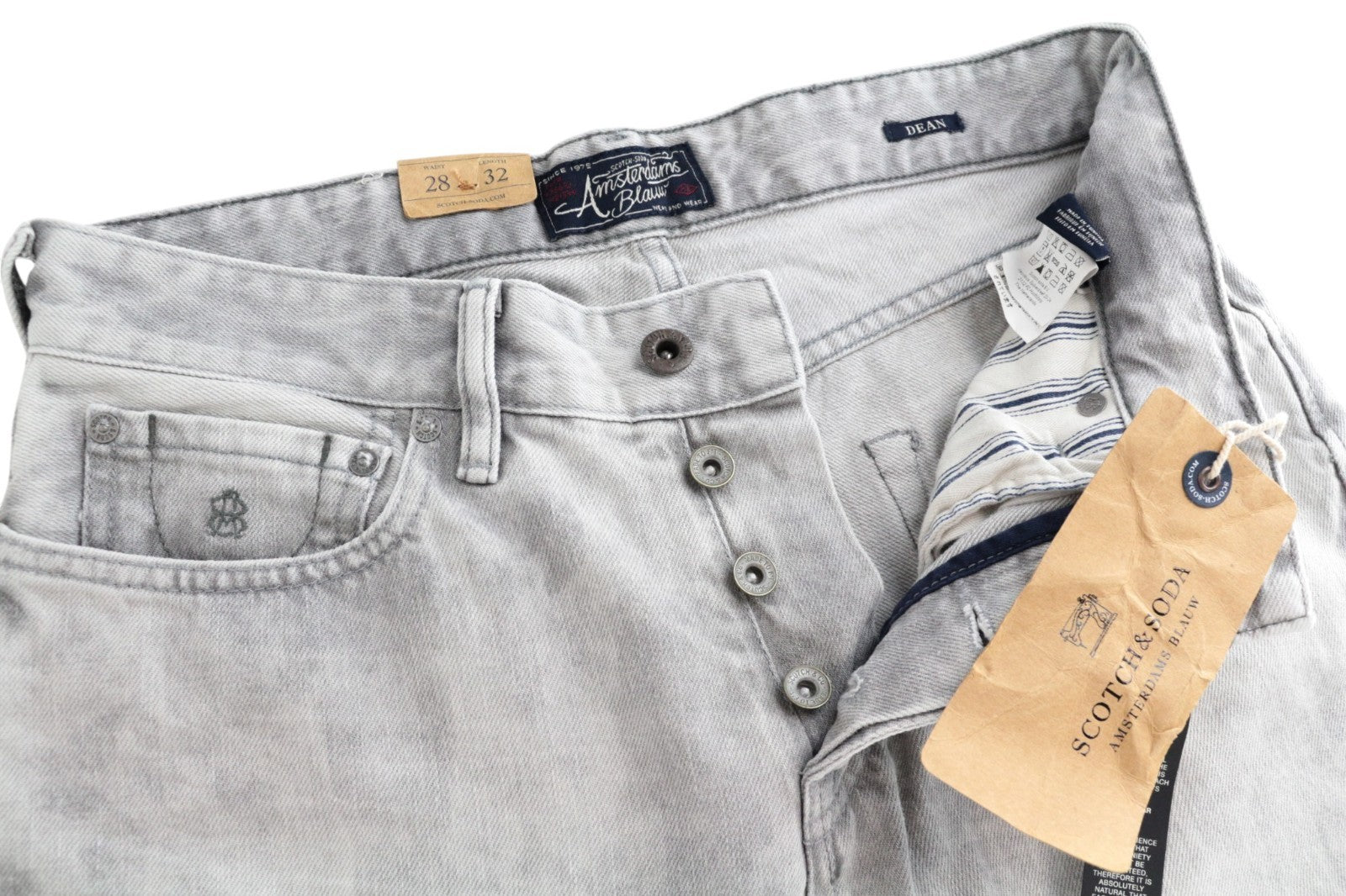 SCOTCH & SODA Dean Men Jeans W28/L32 Loose Taper Fit Pure Cotton Light Grey