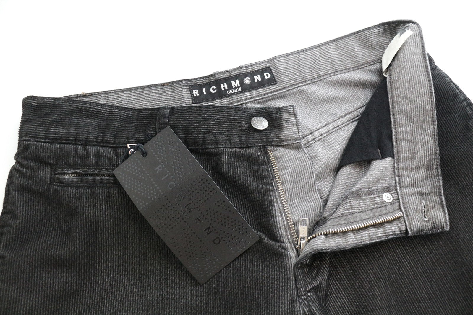 RICHMOND Men Trousers 48 Grey Slim Fit Cotton Stretch Casual Corduroy