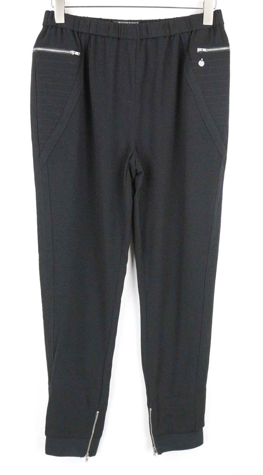 MAISON SCOTCH Women Trousers M Black Pull On Stretch Zip Pockets Casual