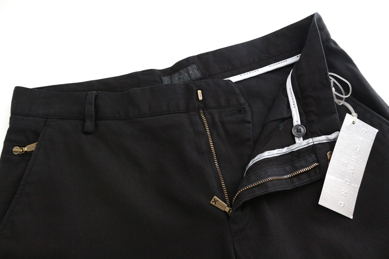 RICHMOND Men Trousers 48 W32 Black Cotton Stretch Pleated Front Casual