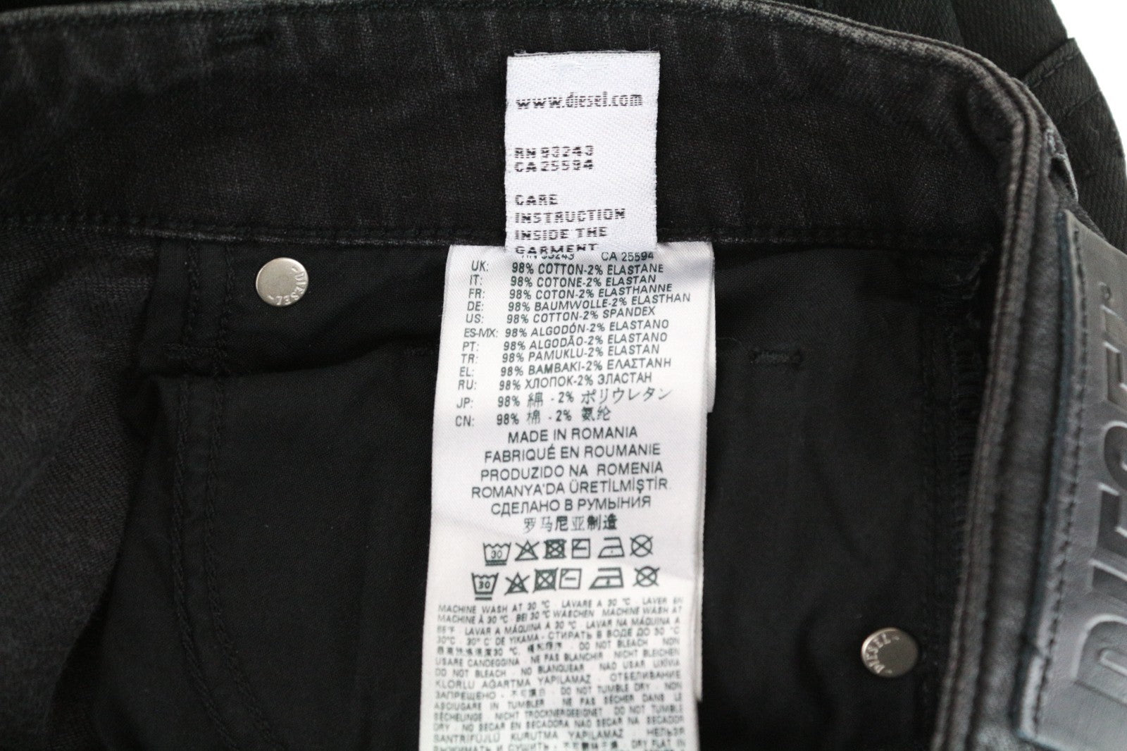 DIESEL Aryel 069JD Women Jeans W25/L30 Stretch Black Regular Straight Coated