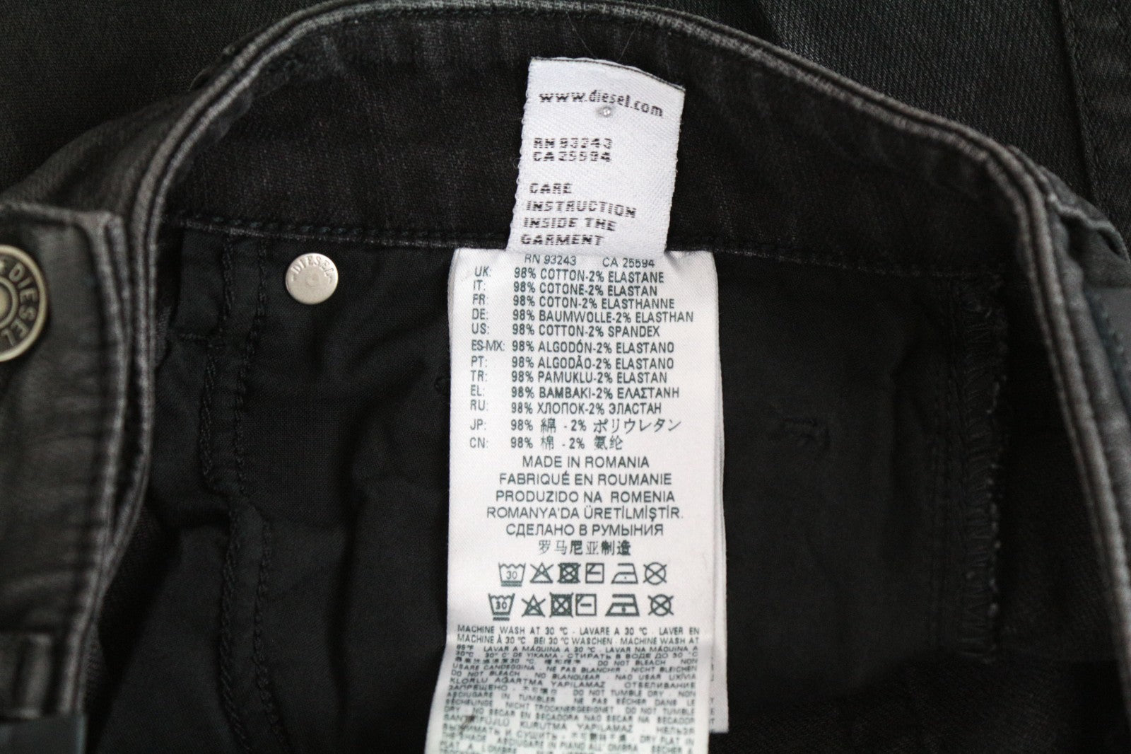 DIESEL Aryel 069JD Women Jeans W25/L32 Stretch Regular Straight Coated Black