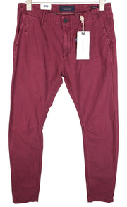 SCOTCH & SODA Theon Men Trousers W29/L34 Slim Tapered Non-Stretch Dyed Burgundy