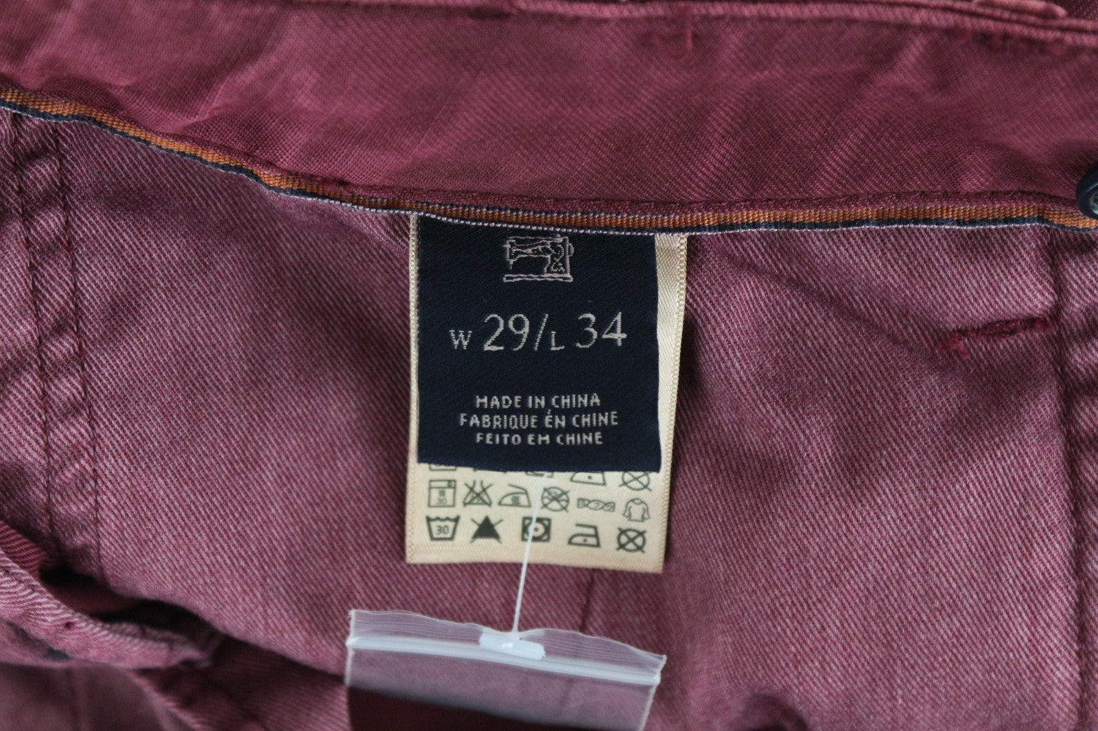 SCOTCH & SODA Theon Men Trousers W29/L34 Slim Tapered Non-Stretch Dyed Burgundy