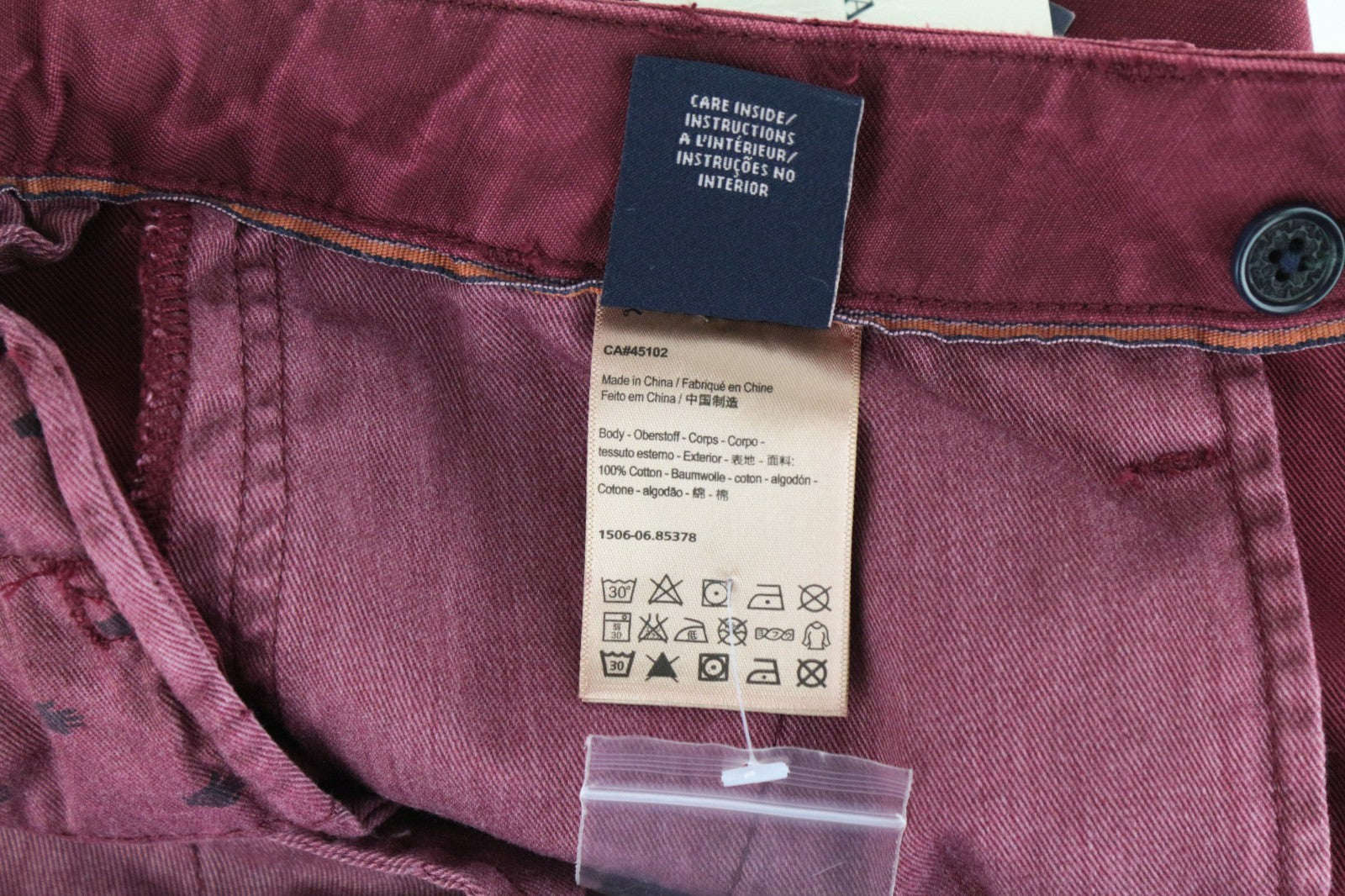 SCOTCH & SODA Theon Men Trousers W29/L34 Slim Tapered Non-Stretch Dyed Burgundy