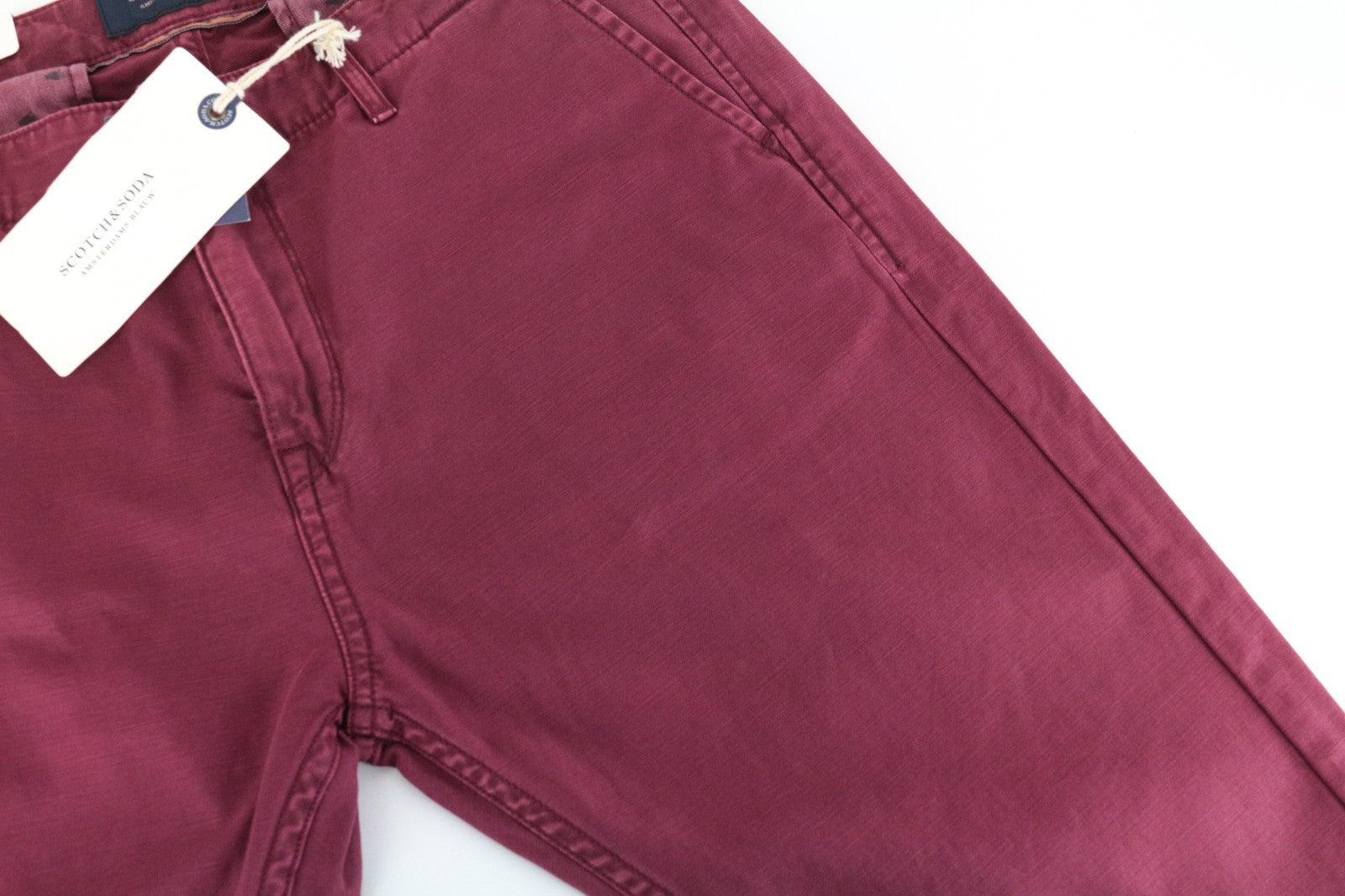SCOTCH & SODA Theon Men Trousers W29/L34 Slim Tapered Non-Stretch Dyed Burgundy