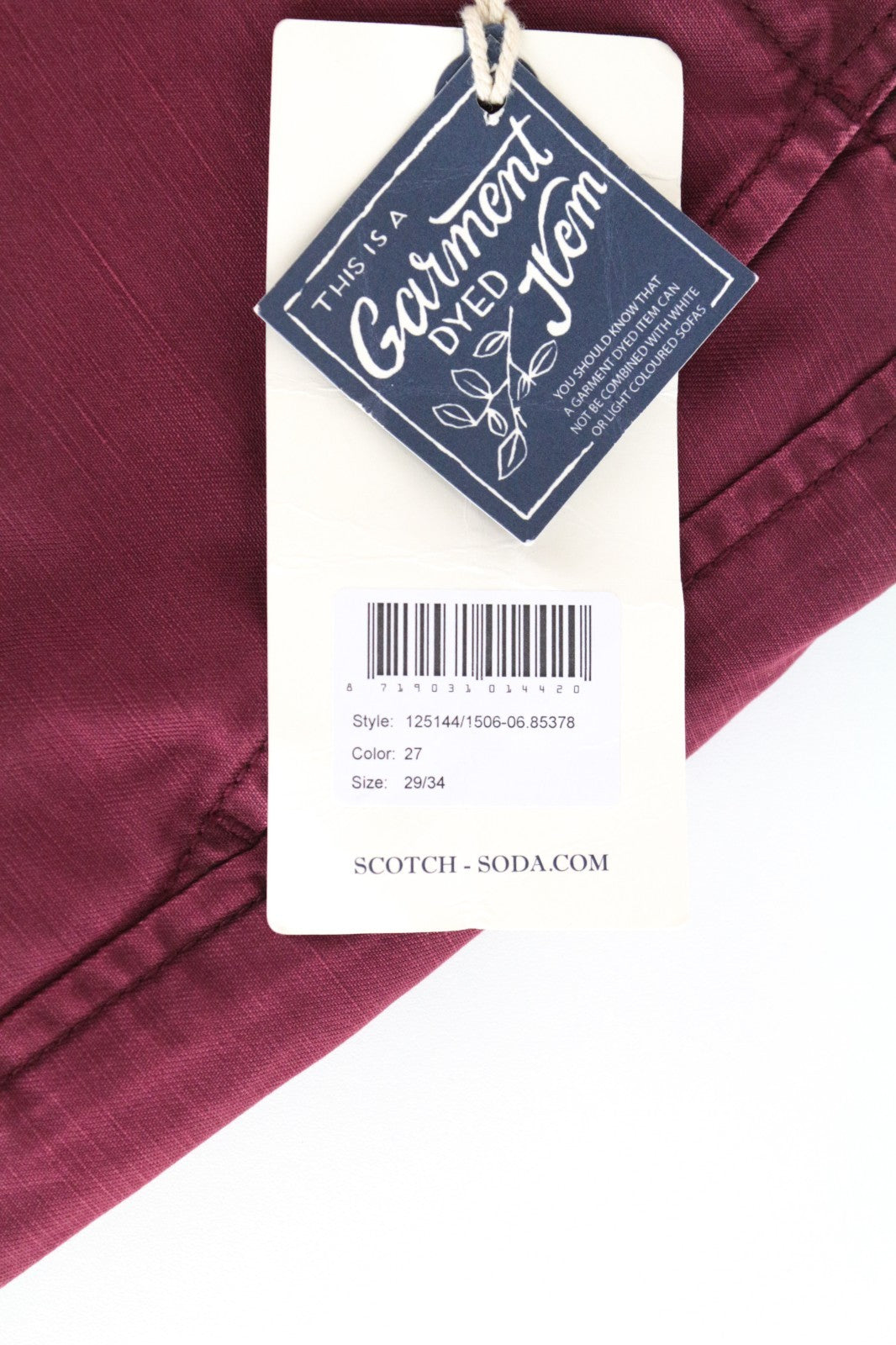 SCOTCH & SODA Theon Men Trousers W29/L34 Slim Tapered Non-Stretch Dyed Burgundy