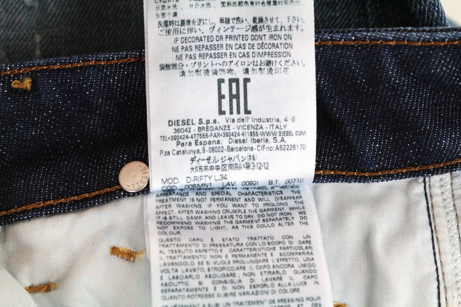 DIESEL D-Rifty 0092I Men Jeans W28/L34 Slim Distressed Cotton Stretch Blue