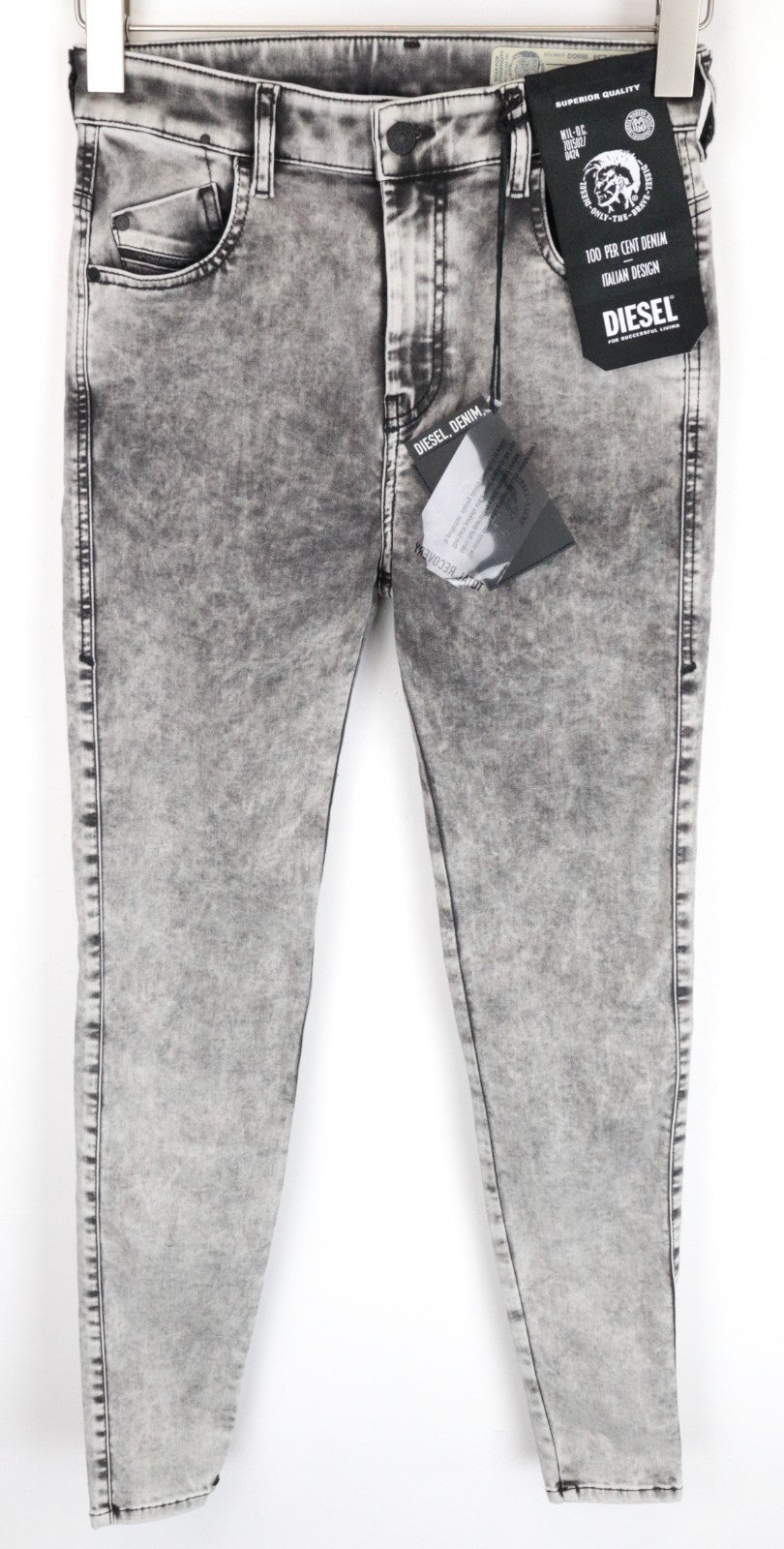 DIESEL Slandy-High 069GQ Women Jeans W25/L34 Super Skinny Grey Cotton Stretch