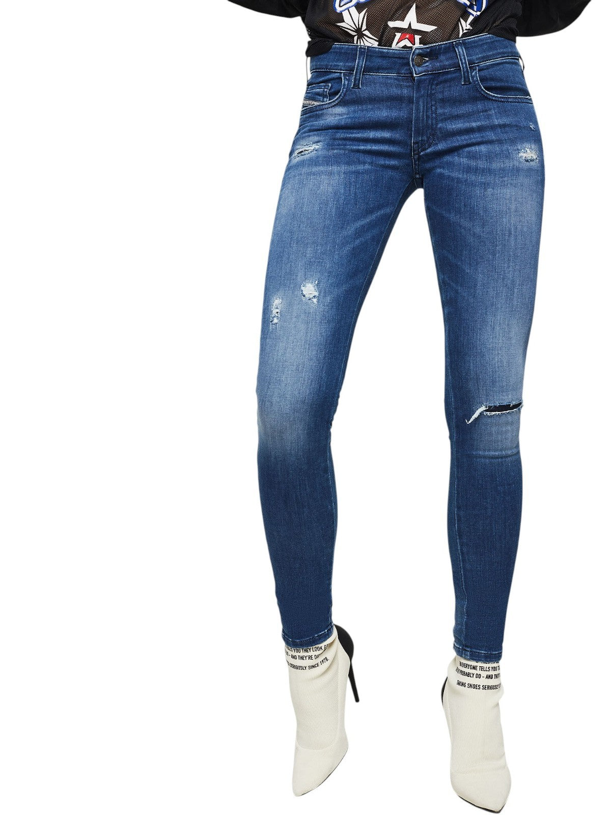 DIESEL Slandy 089AI Women Jeans W32/L32 Super Slim-Skinny Ripped Stretch Blue