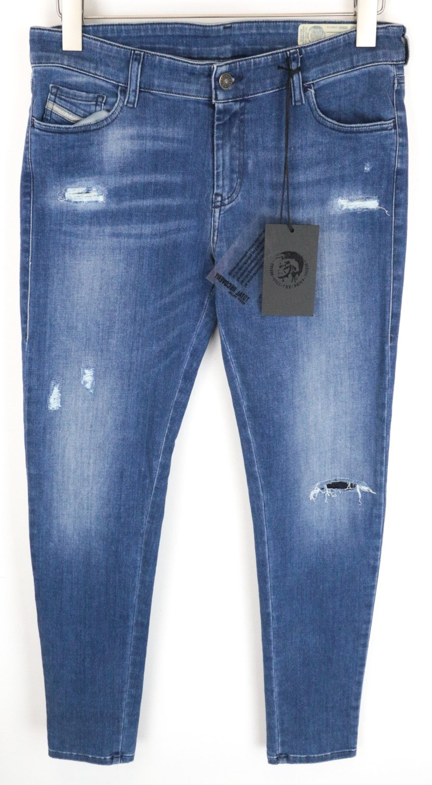 DIESEL Slandy 089AI Women Jeans W32/L32 Super Slim-Skinny Ripped Stretch Blue