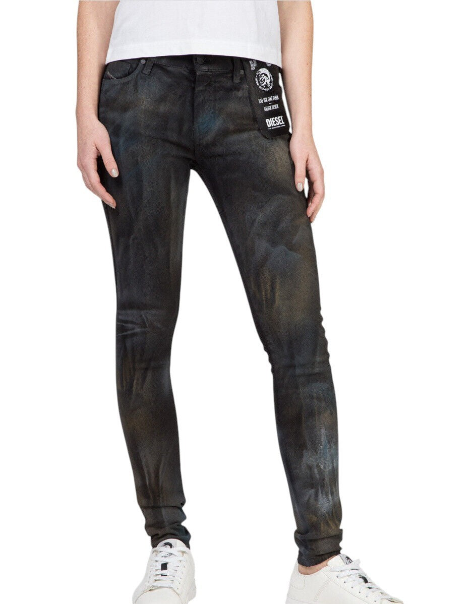 DIESEL Slandy-SP2 069IV Women Jeans W24/L32 Super Slim Skinny Grey Girl Stretch