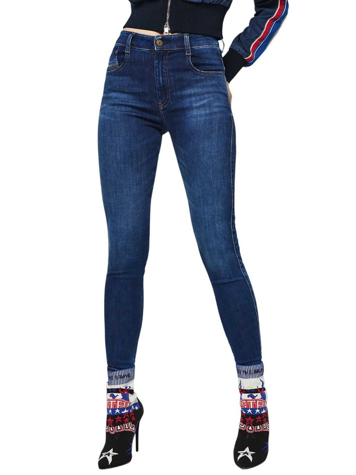 DIESEL Slandy-High 089AJ Women Jeans W29/L30 Super Skinny Blue Cotton Stretch