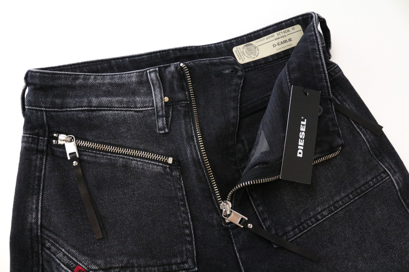 DIESEL D-Earlie 080AP Women Jeans W26/L34 Slim Fit Cropped Black Cotton Stretch