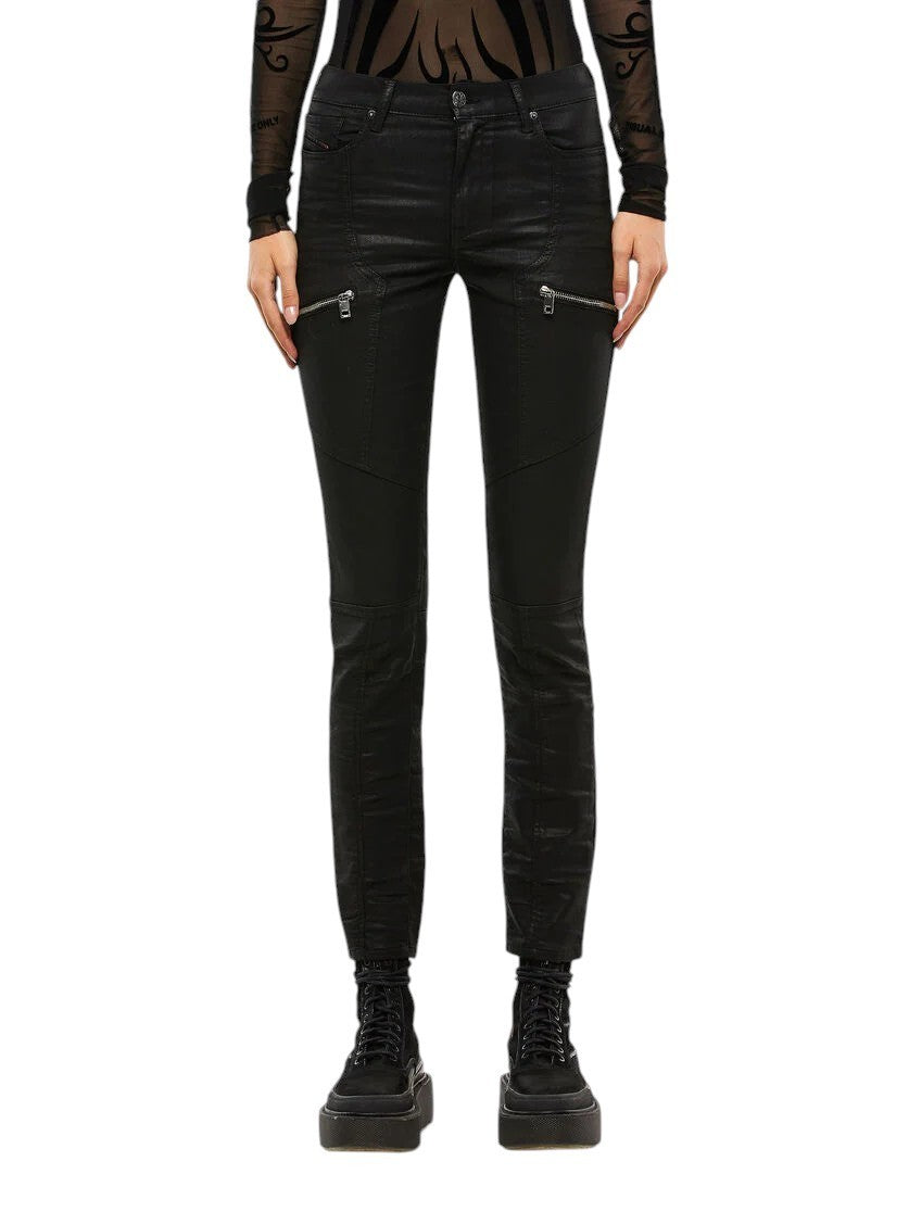 DIESEL D-Ollies 069RK Women Jeans W26 Sweat Jogg Slim Fit Black Stretch Waxed