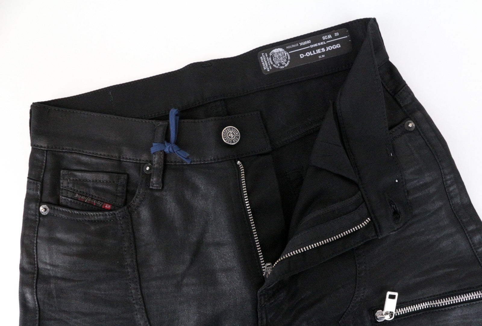 DIESEL D-Ollies 069RK Women Jeans W26 Sweat Jogg Slim Fit Black Stretch Waxed