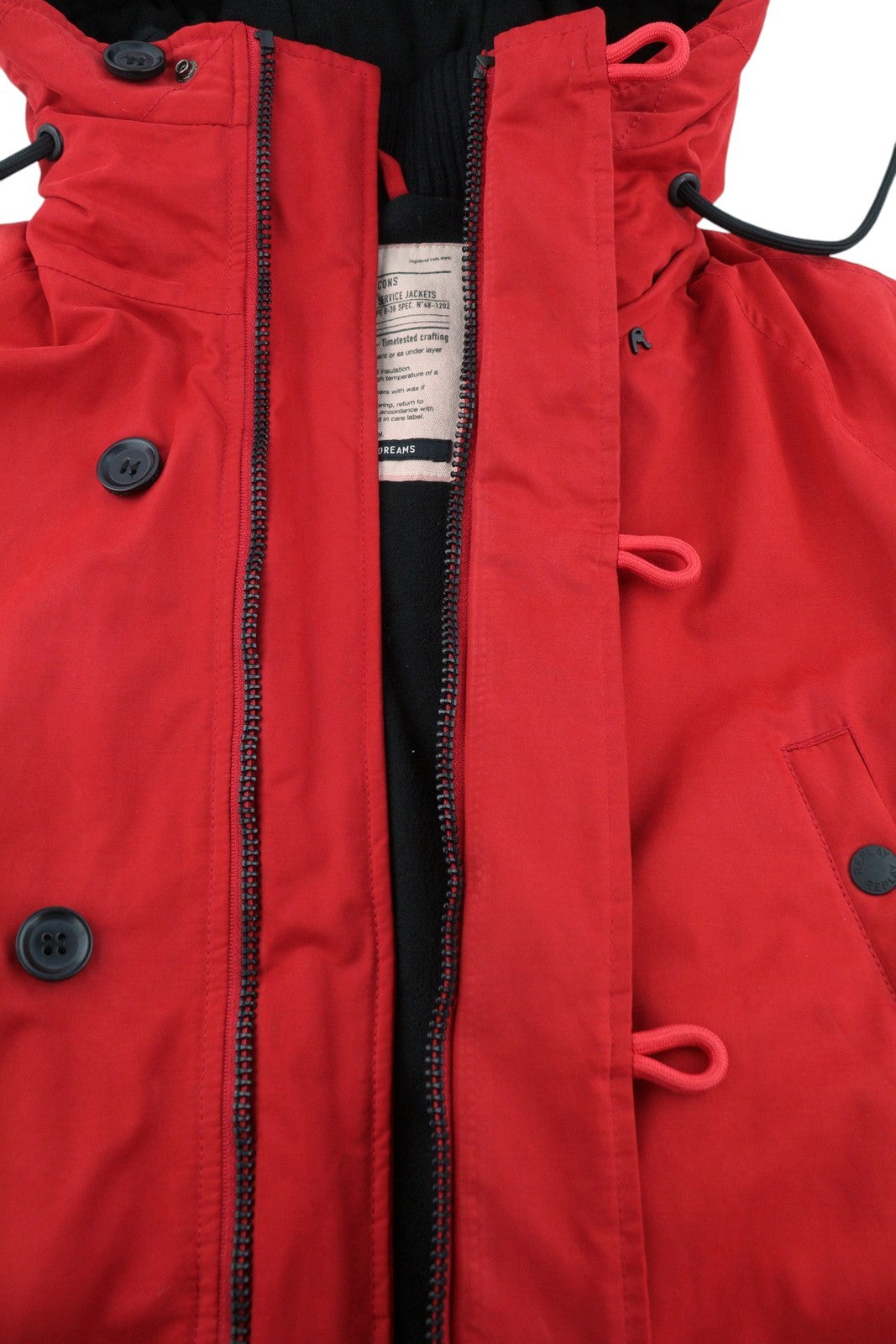 REPLAY M8869 Men Jacket XL Red Hooded Padded Full Zip Mid Length Parka