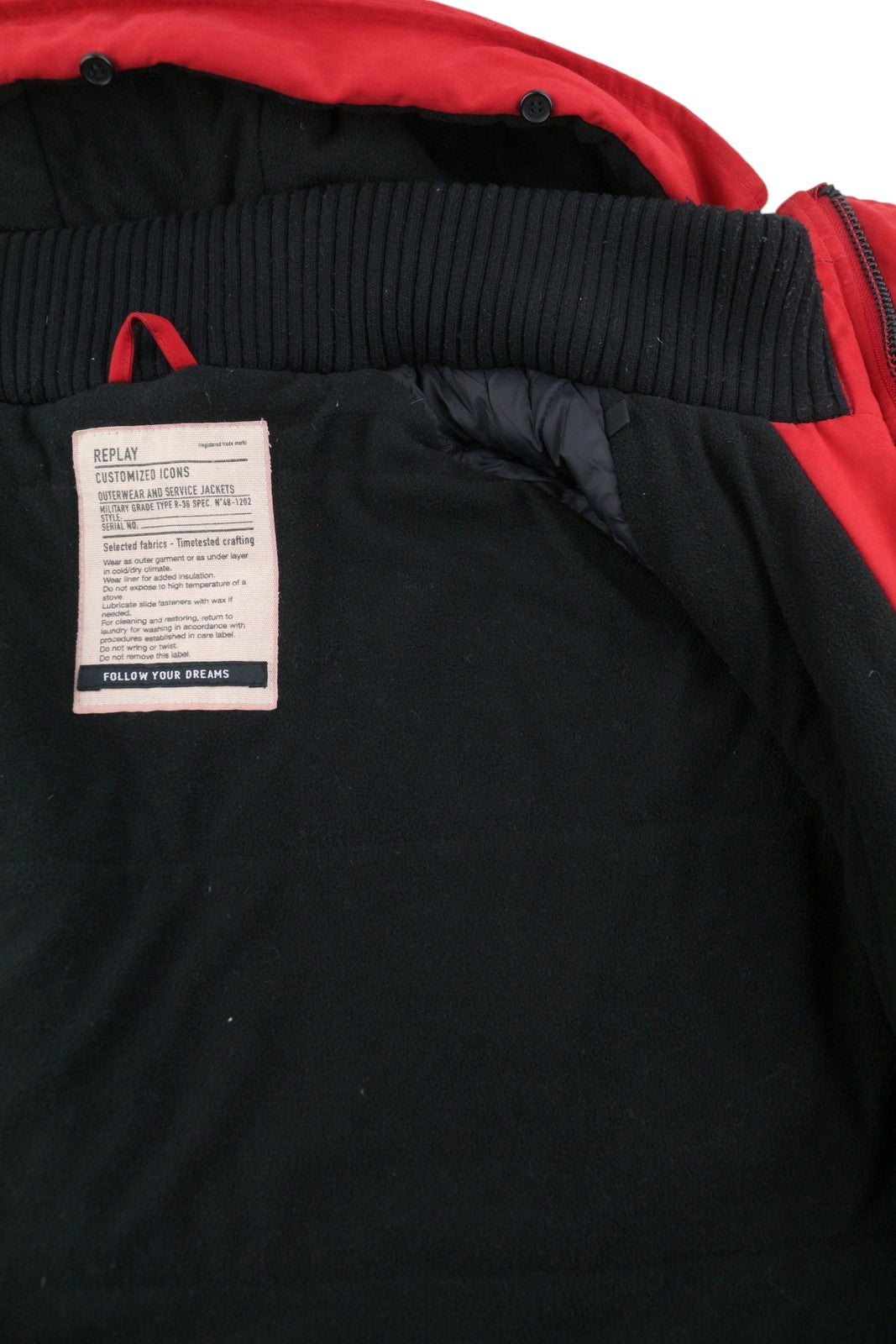 REPLAY M8869 Men Jacket XL Red Hooded Padded Full Zip Mid Length Parka