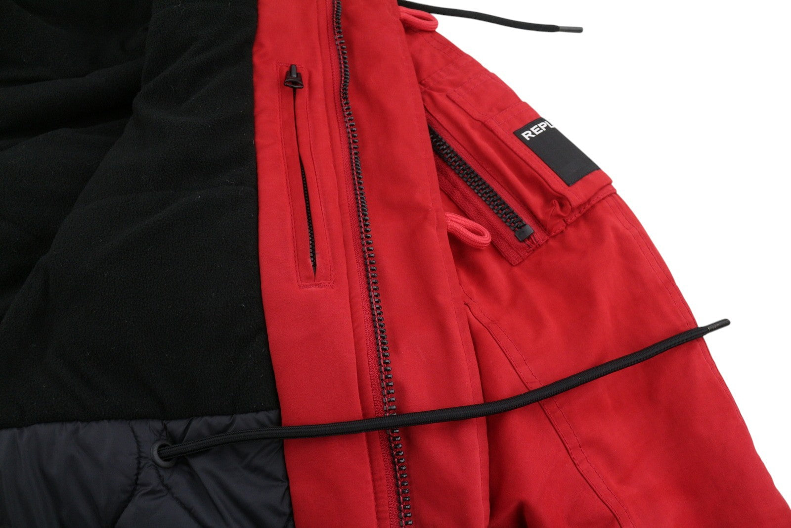 REPLAY M8869 Men Jacket XL Red Hooded Padded Full Zip Mid Length Parka