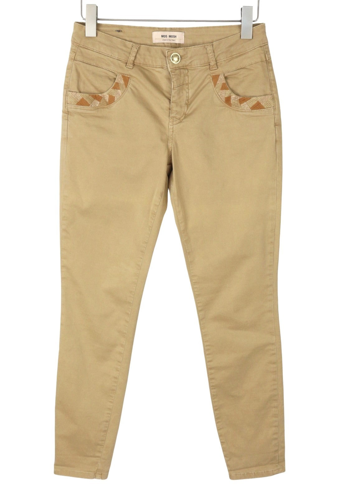 MOS MOSH Naomi D'cor Women Trousers W27 Beige Zip Fly Skinny Fit