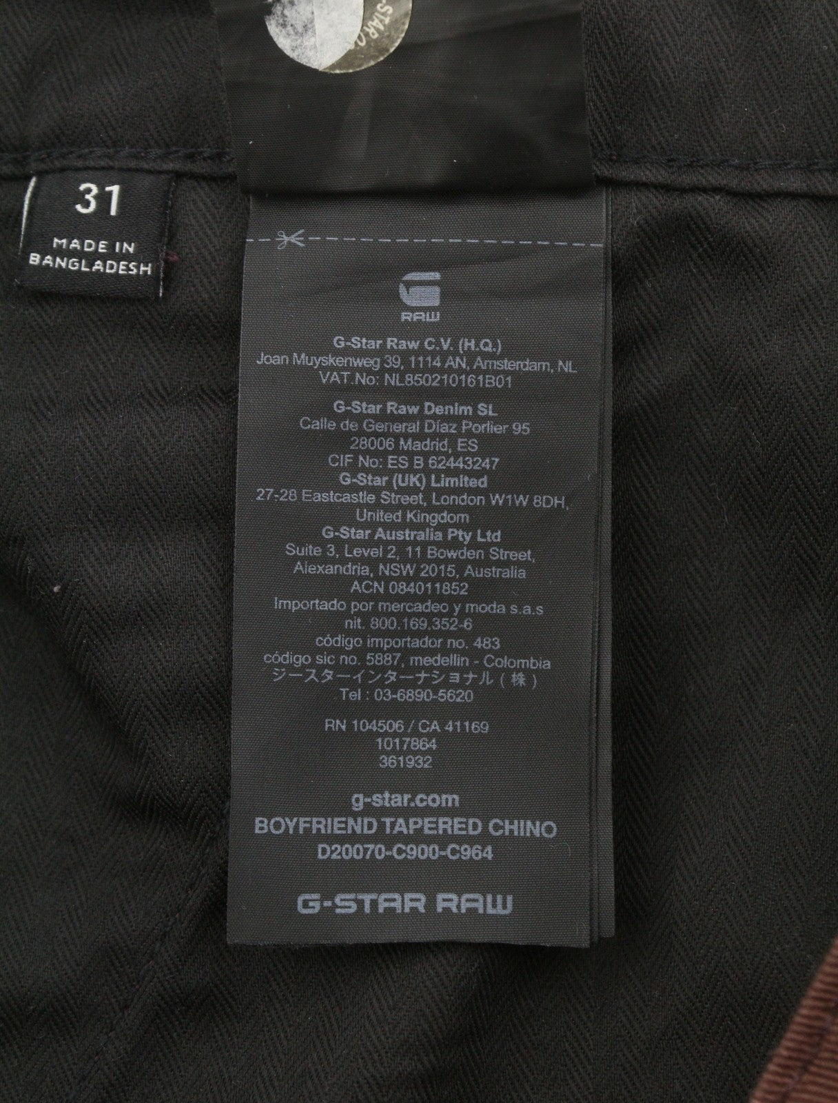 G-STAR Boyfriend Tapered Chino Men Trousers W31 Brown Cropped Zip Fly