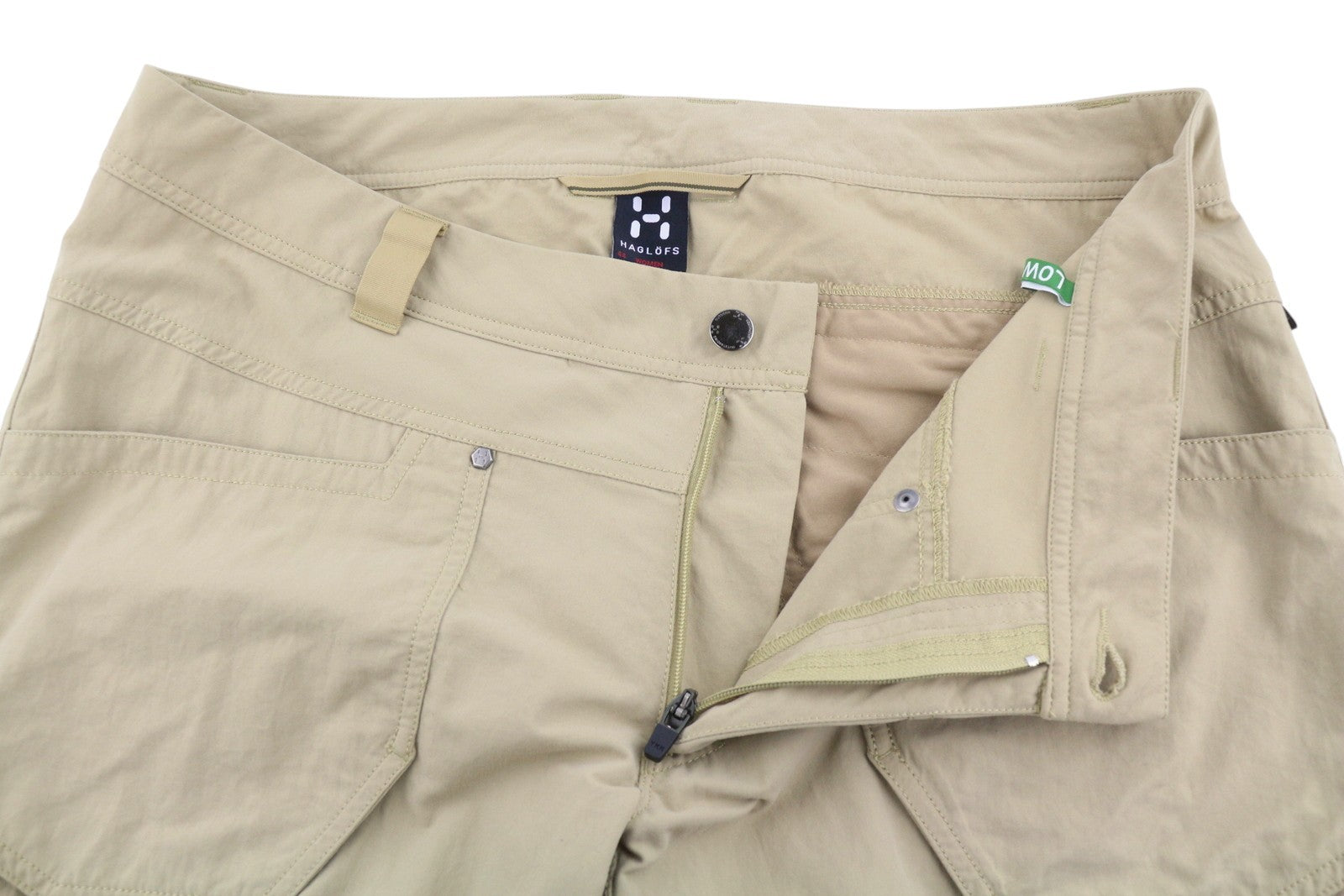 HAGLOFS Women Trousers EU44 W36 Beige Low Cut Drawstring Hems Zip Fly Trekking
