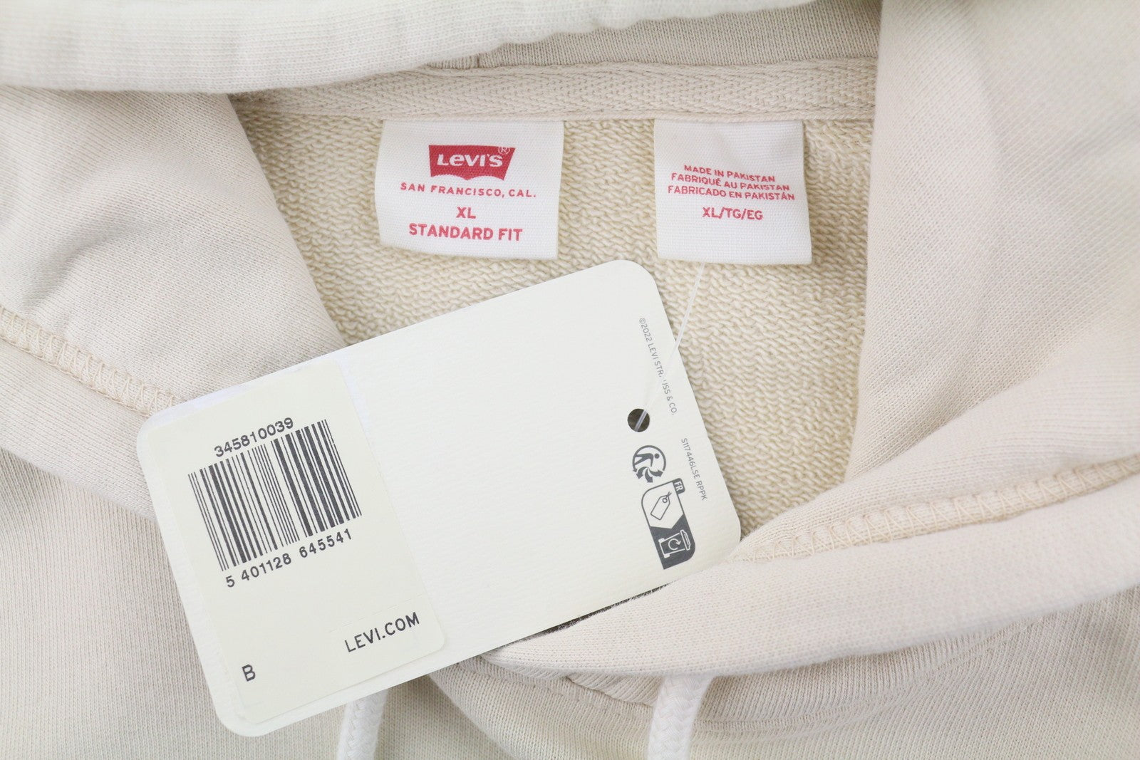 LEVI'S Standard Fit Men Hoodie XL Beige Kangaroo Pocket Pull On