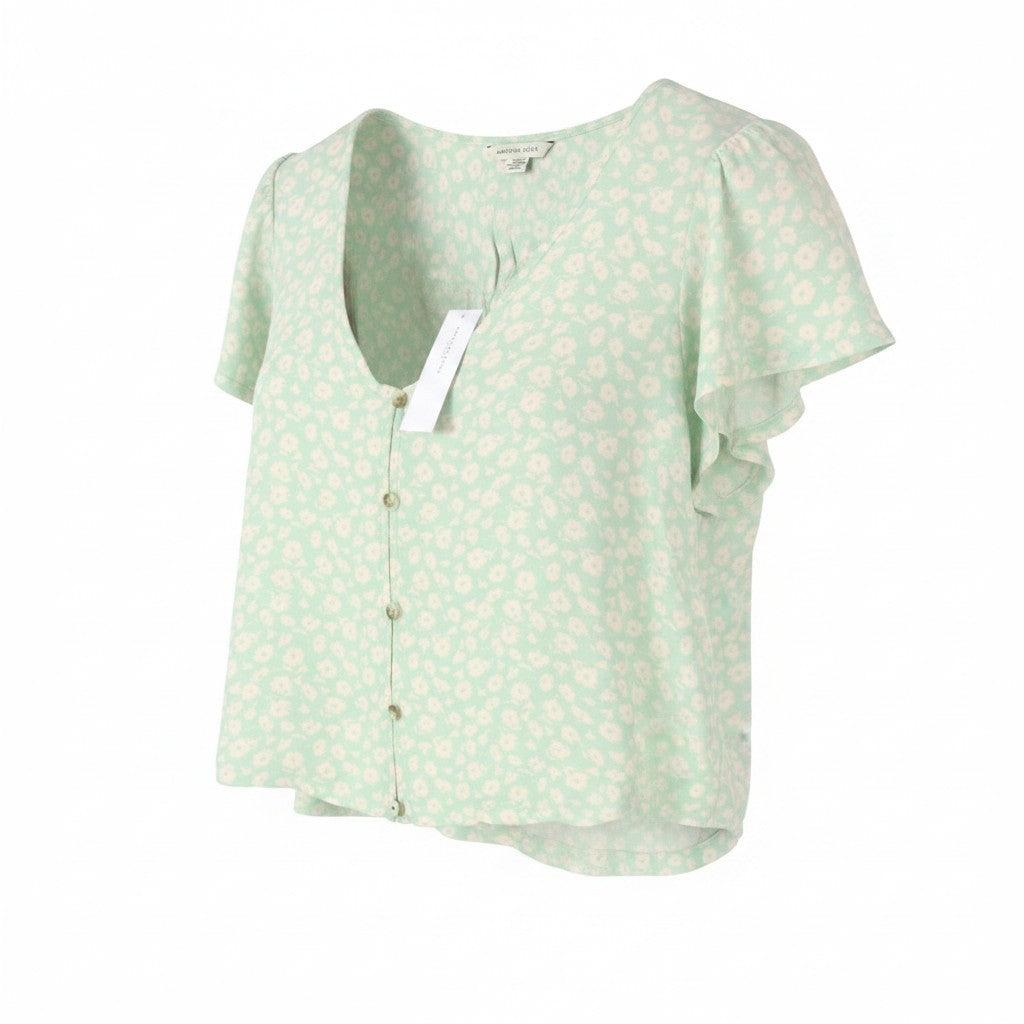 AMERICAN EAGLE OUTFITTERS Women Blouse M Floral Print Button-Up Short Sleeve