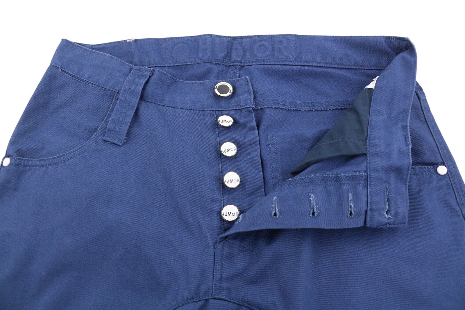 HUMOR Santiago Men Trousers W33 Blue Drop Crotch Button Fly Slim Fit