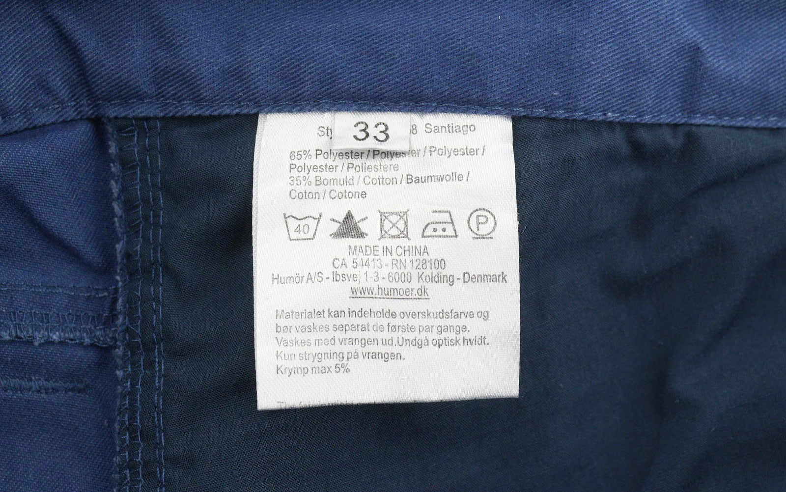 HUMOR Santiago Men Trousers W33 Blue Drop Crotch Button Fly Slim Fit