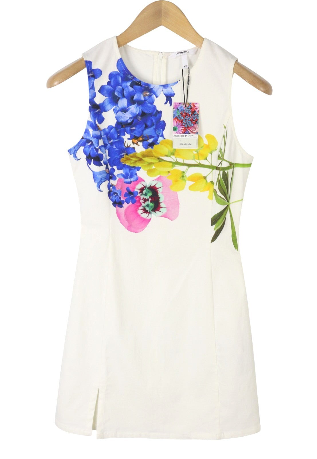 DESIGUAL Audrey Women Dress XS White Floral Pattern Mini Sleeveless