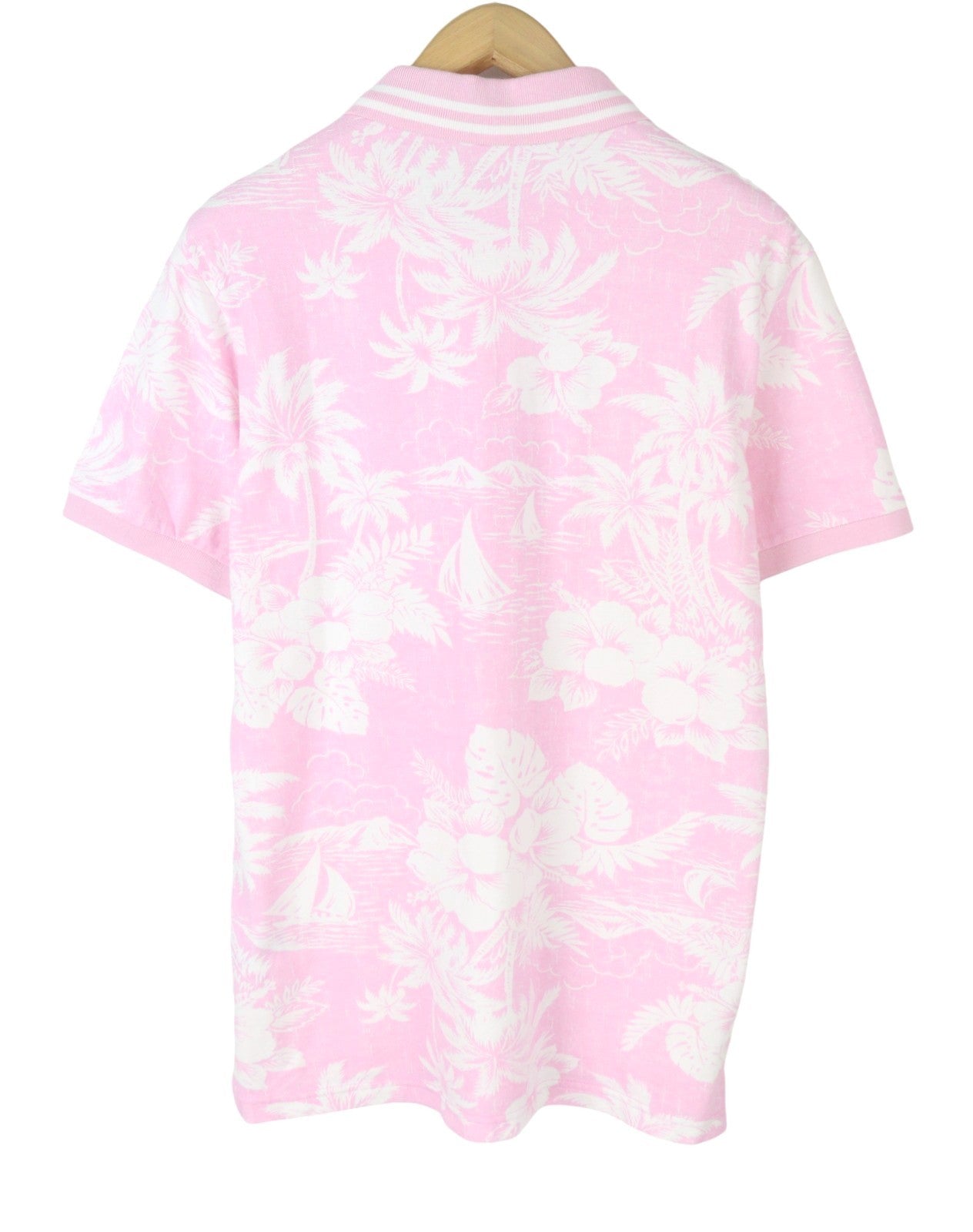 AMERICAN EAGLE OUTFITTERS Men Polos M Pink Floral Pattern Short Sleeves