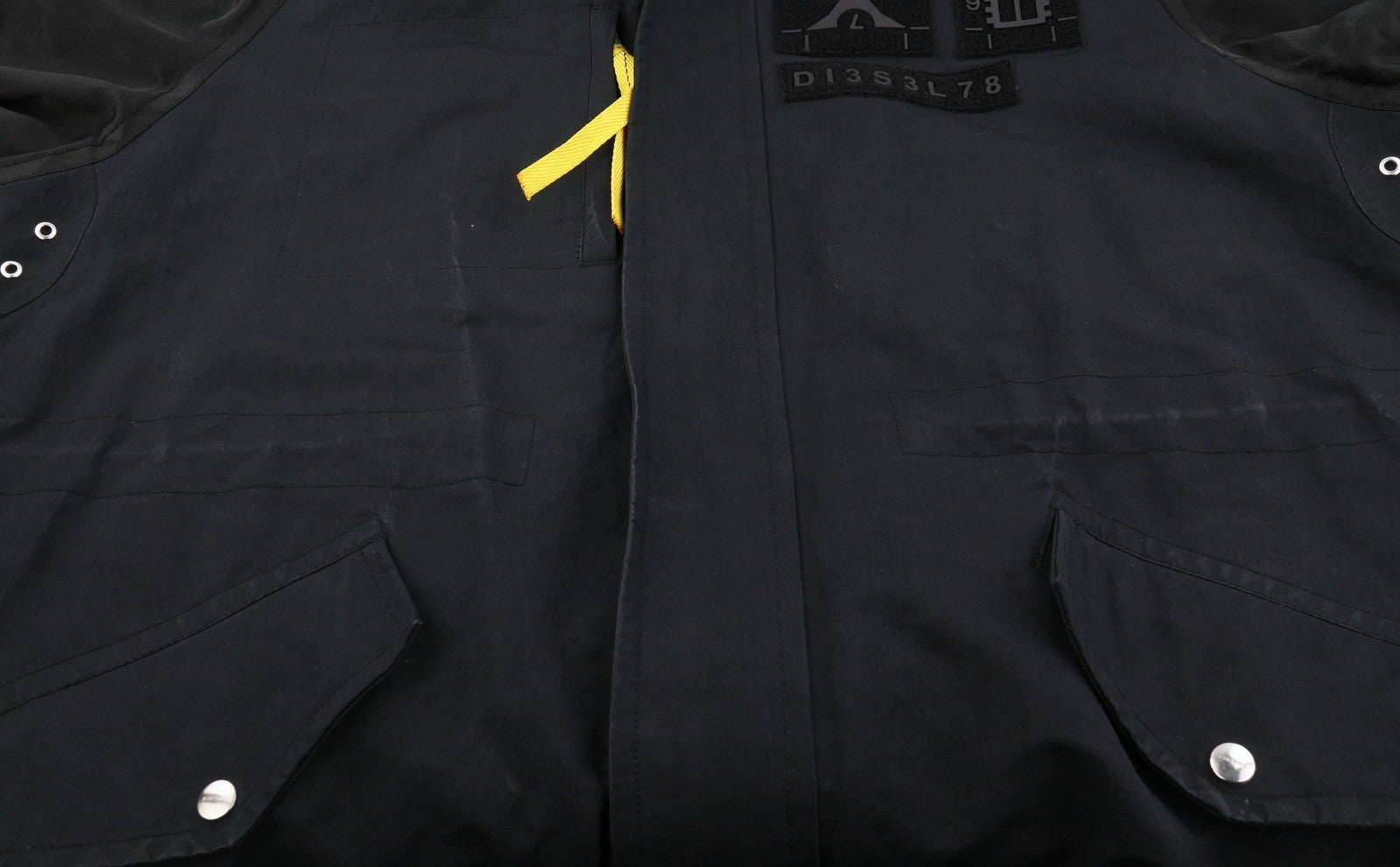 DIESEL Men Jacket 2XL Black Drawstring Waist Hooded Mid Length Parka
