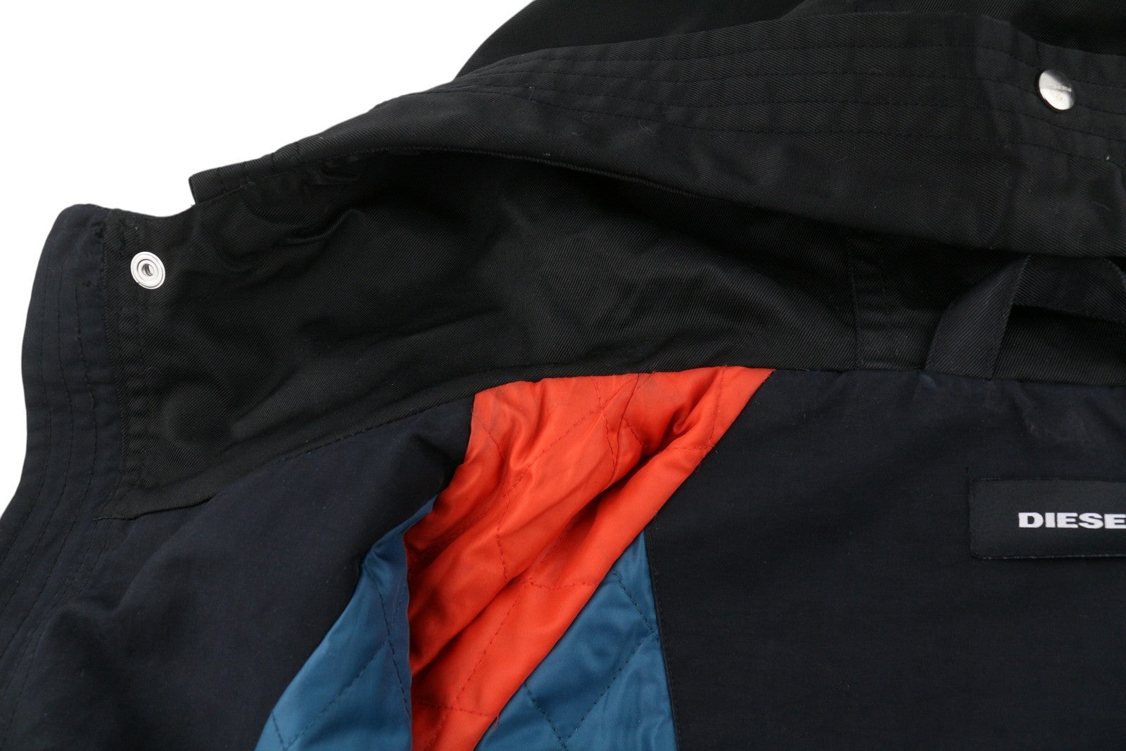 DIESEL Men Jacket 2XL Black Drawstring Waist Hooded Mid Length Parka