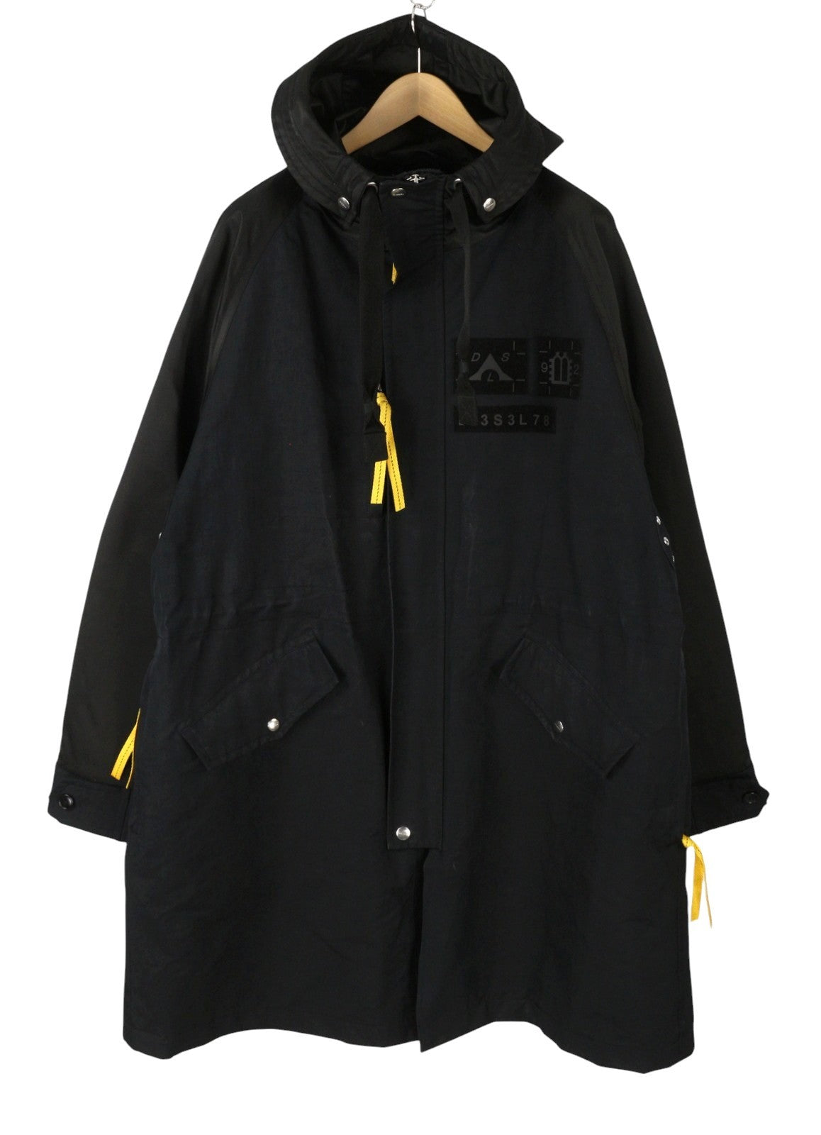 DIESEL Men Jacket 2XL Black Drawstring Waist Hooded Mid Length Parka