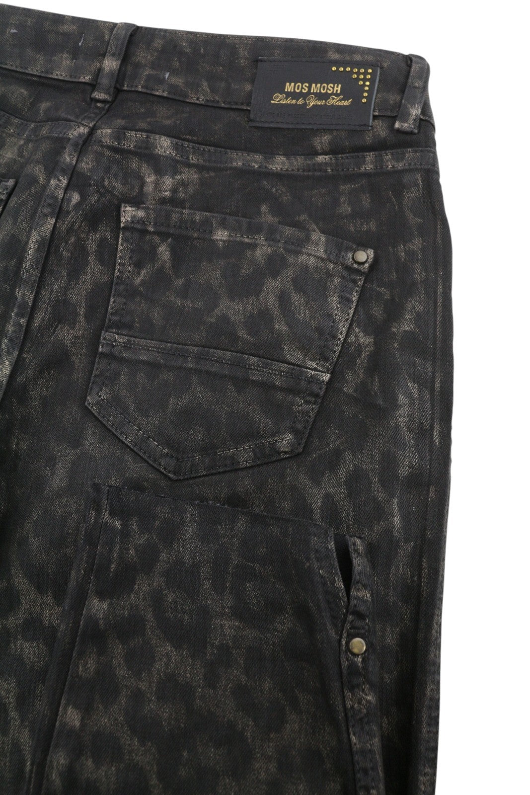 MOS MOSH Summer Animal Coated Women Jeans W26 Black Leopard Print Slim Fit