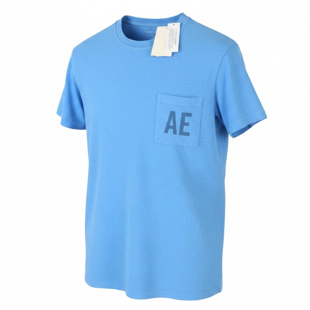 AMERICAN EAGLE OUTFITTERS Men T-Shirt M Blue Tricot Patch Pocket Short Sleeve