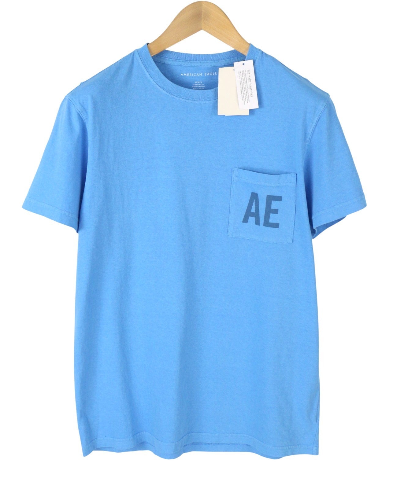 AMERICAN EAGLE OUTFITTERS Men T-Shirt M Blue Tricot Patch Pocket Short Sleeve