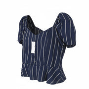 AMERICAN EAGLE OUTFITTERS Women Blouse XL Dark Blue Striped Short Sleeved