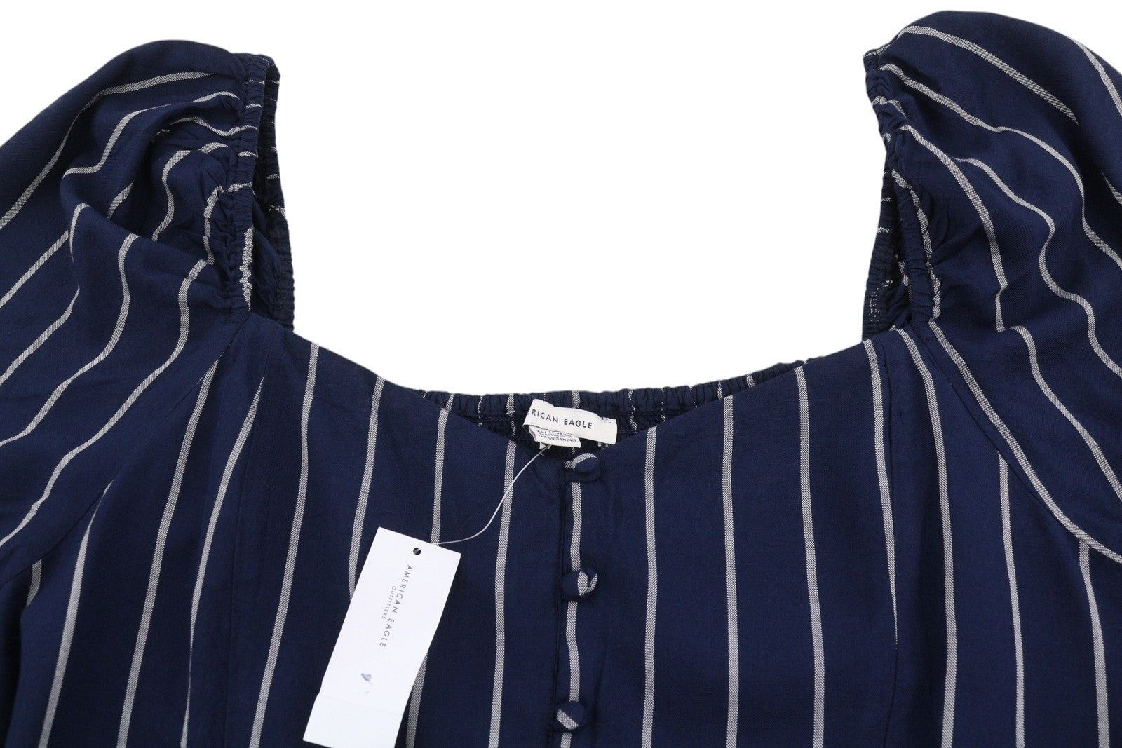 AMERICAN EAGLE OUTFITTERS Women Blouse XL Dark Blue Striped Short Sleeved