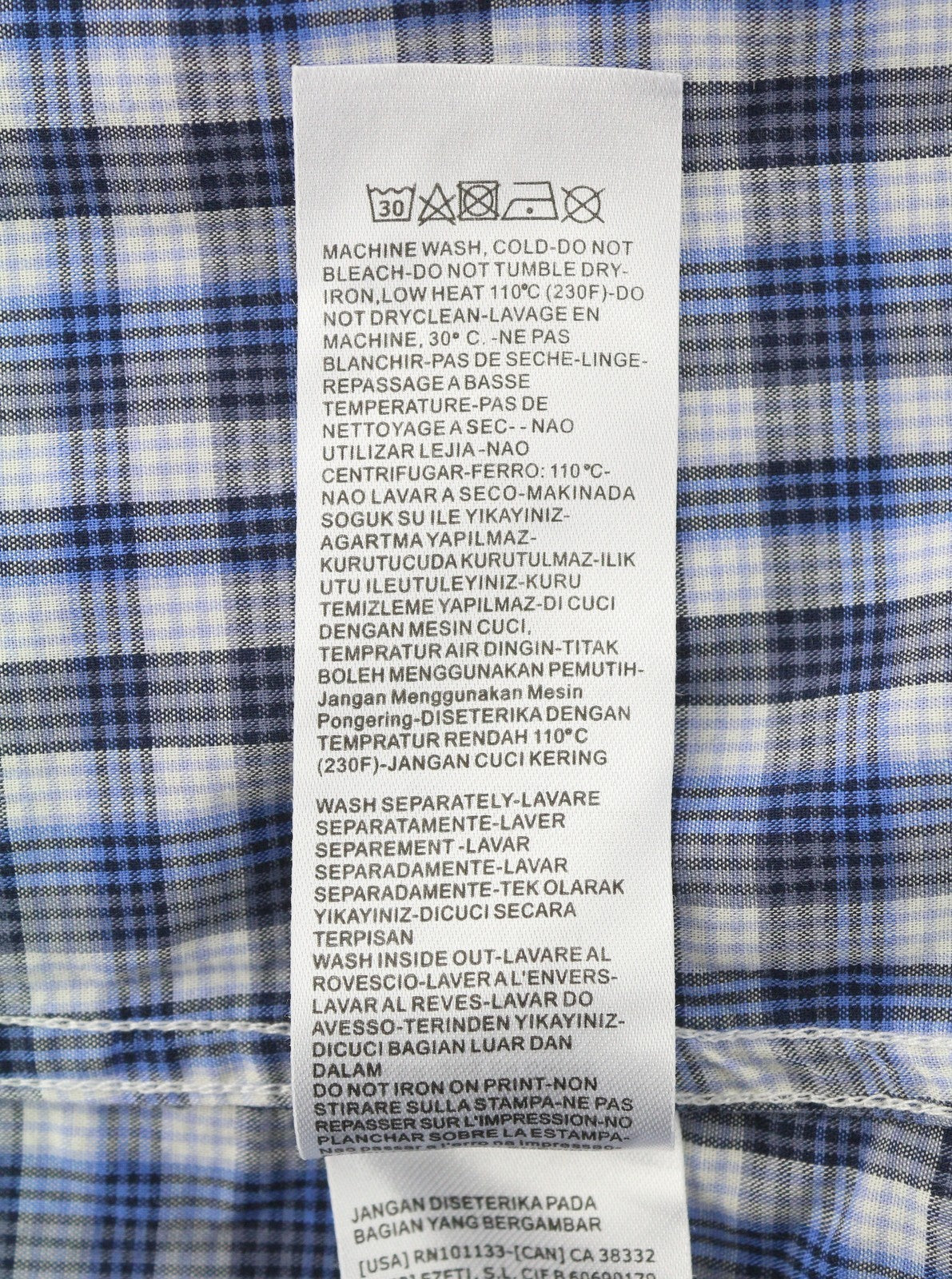Z ZEGNA Men Shirt M Blue Plaid Button-Up Spread Short Sleeved