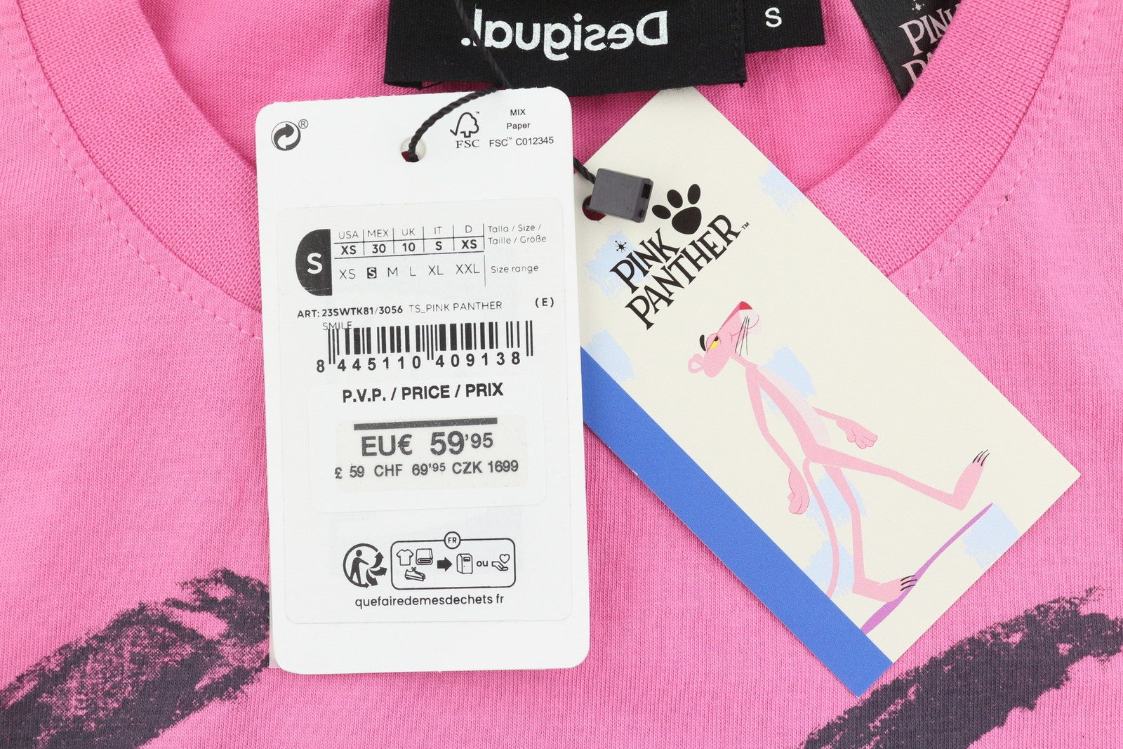 DESIGUAL x Pink Panther Women T-Shirt S Tricot Crew Neck Short Sleeved