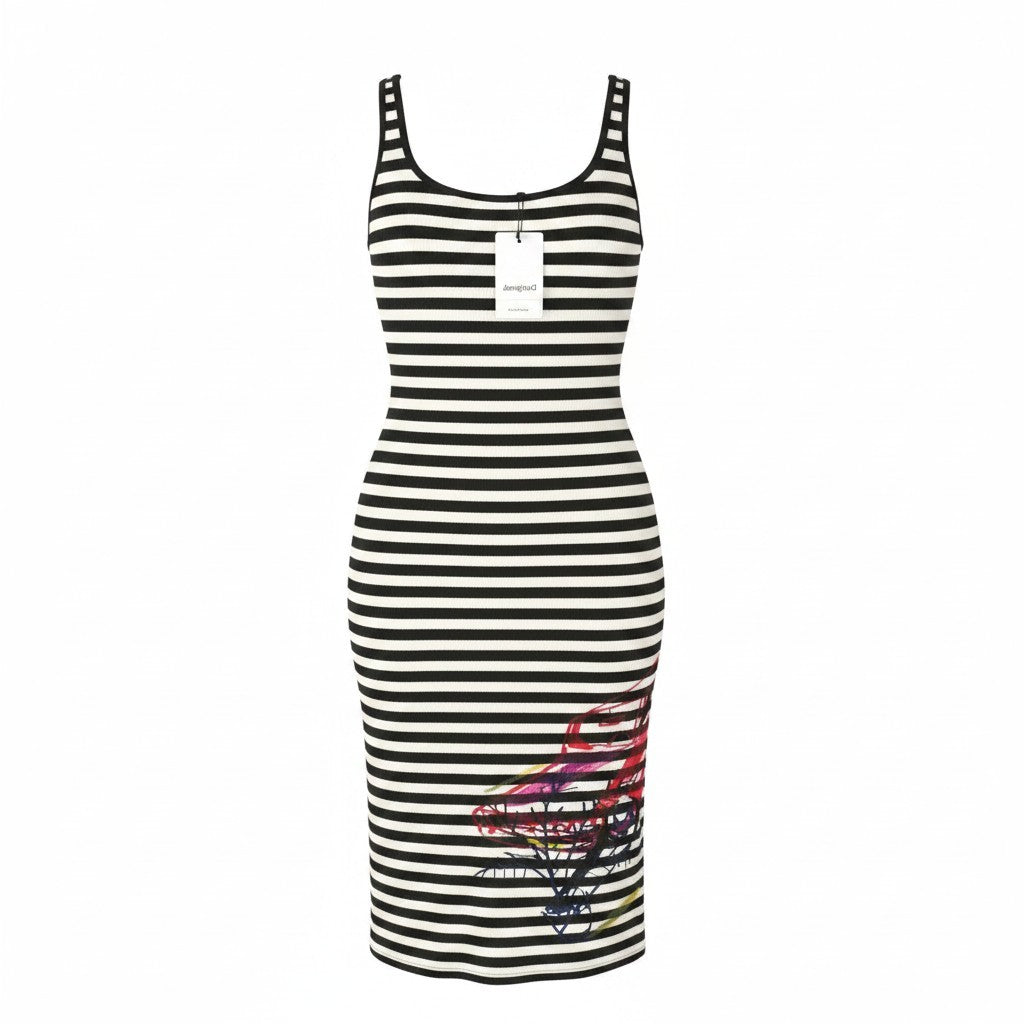 DESIGUAL Mariscal Carpark Women Dress L Striped Ribbed Sleeveless