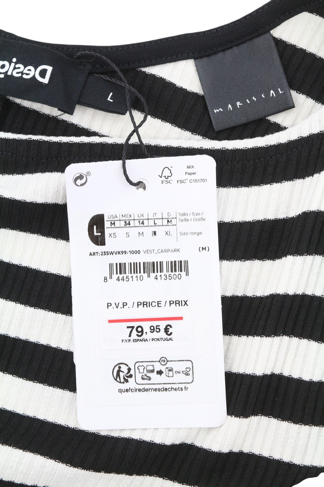 DESIGUAL Mariscal Carpark Women Dress L Striped Ribbed Sleeveless